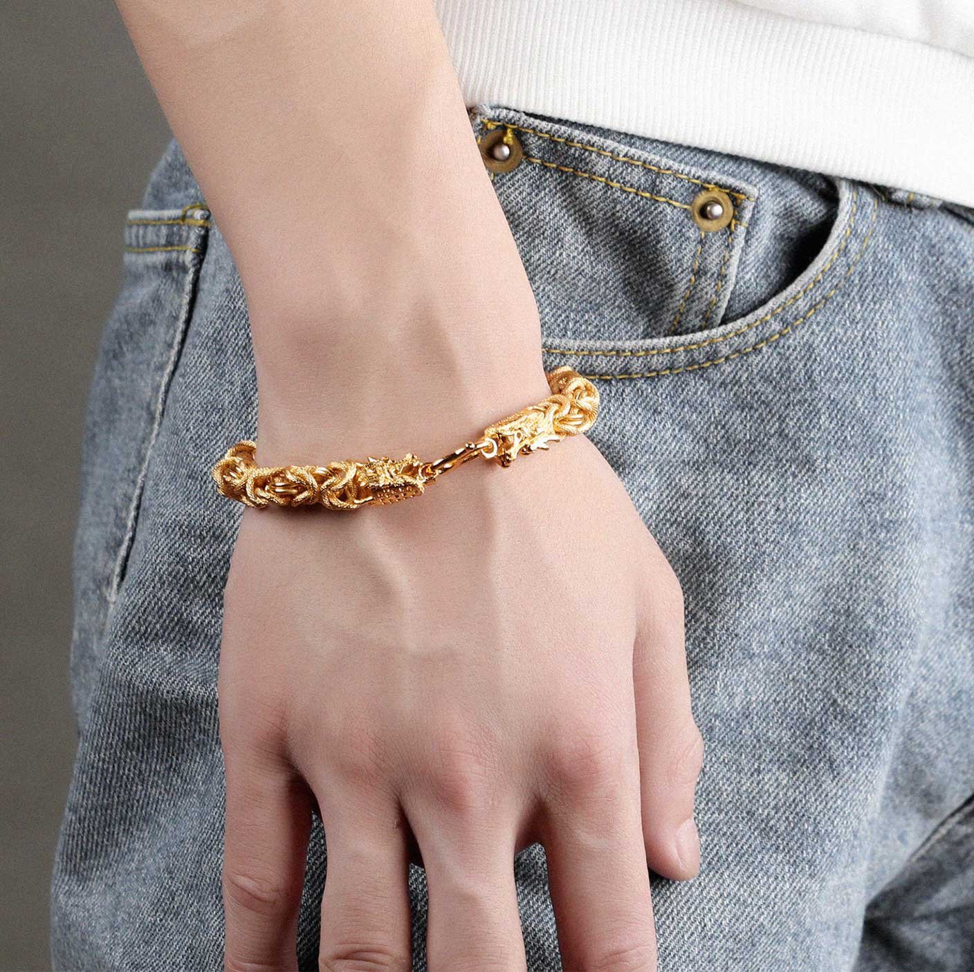 Double-Headed Golden Dragon Luck Bracelet - Image 4