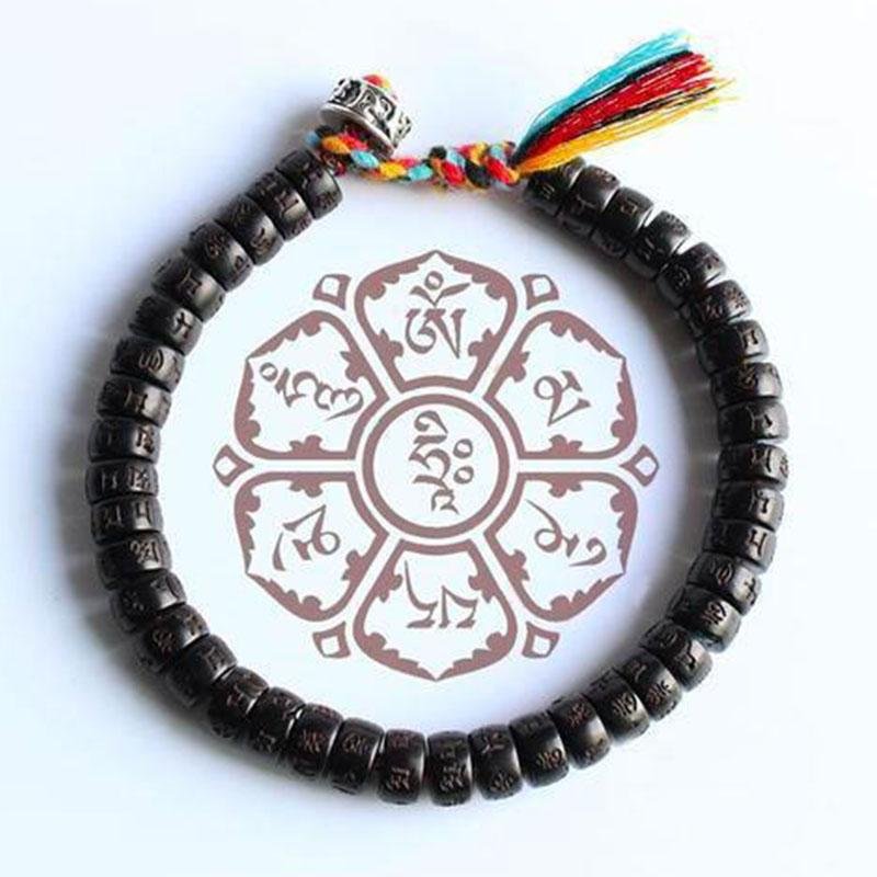 Coconut Shell Beads Bracelet with Engraved Mantra - Image 3