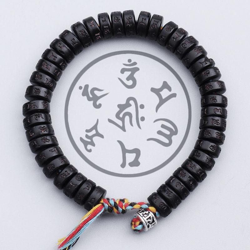 Coconut Shell Beads Bracelet with Engraved Mantra - Image 2