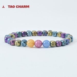 Sky Round and Earth Square Pearl Golden Light Divine Inscriptions Bracelet.