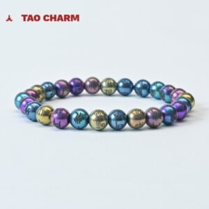 Round pearl engraved golden light mantra titanium colored bracelet