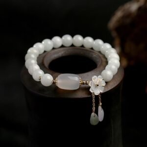 Natural Light Green Jade Bead Bracelet for Luck
